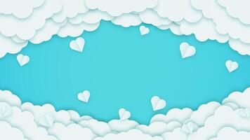 Happy Valentine's Day banner with turquoise background. Cupids, hearts, and clouds create a romantic holiday design for cards and flyers. vector