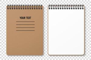 Top view of a horizontal spiral notepad with blank space for your image or text on a transparent background. Notebook design concept for mockups. Clipart illustration. vector