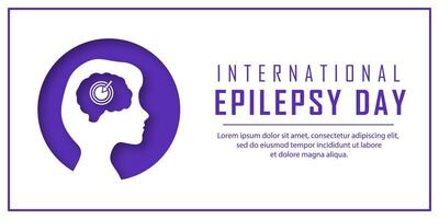 Purple banner for World International Epilepsy Day with a silhouette of a girl in paper cut style, symbolizing epilepsy awareness and support. vector