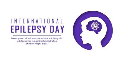 World International Epilepsy Day banner with a silhouette of a boy in paper cut style. Purple ribbon symbolizing awareness and support for epilepsy. vector