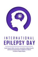 International Epilepsy Day poster. White background with a silhouette of a boy in paper cut style. Promoting awareness and health support. vector