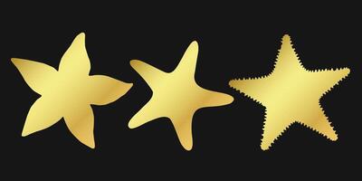 Set of golden starfish icons on a black background. Elegant marine design ideal for logos, menus, or ocean themed concepts. vector