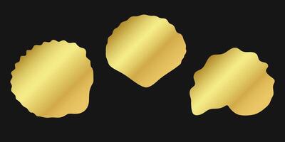 Set of golden shell or conch icons on a black background. Elegant design with a marine theme, ideal for logos, menus, or seafood concepts. vector