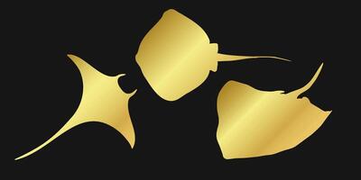Set of golden stingray icons on a black background. Elegant marine design suitable for logos, menus, or underwater themed concepts. vector