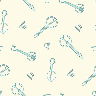 Outline Banjo Bowler Hat Seamless Pattern illustration Design