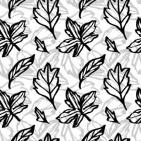 Elegant seamless floral pattern featuring hand drawn botanical elements in black and white linear style, ideal for packaging, textiles, wallpaper, covers, and artistic prints vector