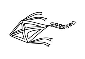 Kite flying in the sky. Hand drawn doodle icon. Line drawing, sketch on white isolated background. vector