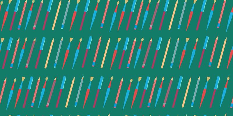 Repeating pattern. Stationery. School supplies, pens, pencils, markers. Education.