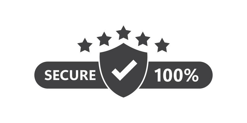 100 percent secure icon in flat style. Privacy guarantee illustration on isolated background. Safety risk sign business concept.