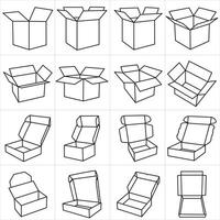 a set of different open boxes with different shapes vector