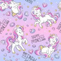 Art. Seamless pattern with unicorns on a colorful background. Fashion illustration print in modern style for clothes and fabrics. vector