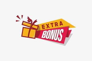 Extra bonus label design template with open lid gift box icon in modern trendy flat style vector