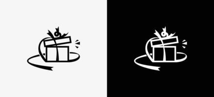 illustration of gift logo design with ribbon and open lid vector