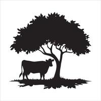 Peaceful Cow Resting Under a Tree vector