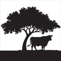 Grazing Cow Beneath a Tree Design vector