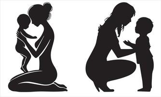 Mother Comforting Her Child Silhouette vector