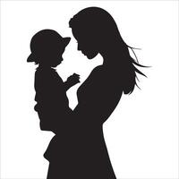 Silhouette of Mother and Child Sitting Together vector