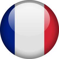 Circular glossy button with the French national flag, a symbol of France and its national identity. vector