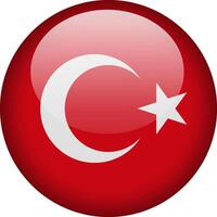 Circular glossy button with the Turkish national flag, a symbol of Turkey and its national identity. vector