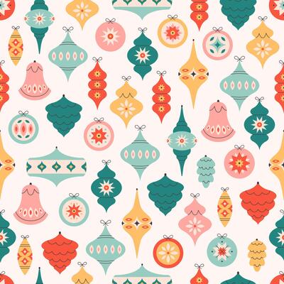 Seamless pattern with Christmas tree toys. Christmas ornaments. Print for wallpapers, textiles, wrapping paper, banners.