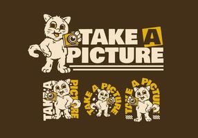 Standing cat character holdin a pocket camera vector
