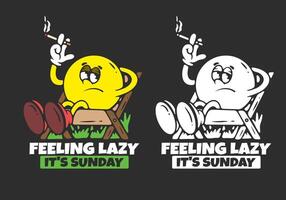 Feeling lazy. Ball head character relax on the chair illustration vector
