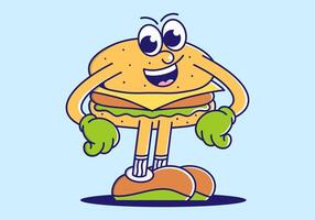 Standing burger character in happy face vector