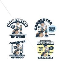 Illustration of a Carpenter character sawing a block of wood vector