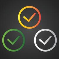 Check in colorful icons, symbols, modern signs, linear pictograms vector