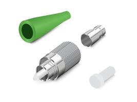 Realistic fiber optic cable with FC APC connector on white background. illustration EPS 10. vector