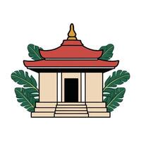 A temple with a red roof and palm trees vector