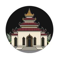 A round icon of a temple with a roof vector