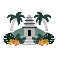 A temple with palm trees and flowers vector