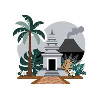 a temple and palm trees vector