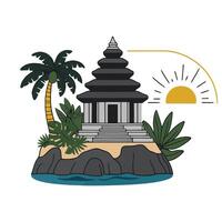 An island with a temple and palm trees vector