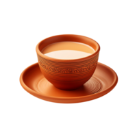 Realistic clay cup and plate of cinnamon tea on transparent background png