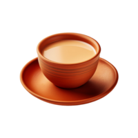 Realistic clay cup and plate of milk tea on transparent background png
