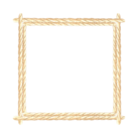 Rope frame square. Hand drawn watercolor illustration isolated. Border made of cord in marine stile. Copy space for text. Braided twine, string garland. Nautical template for postcard, textile, print. png