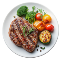 Grilled Steak with Vegetables on White Plate png