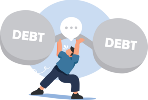 Debt and Financial, burden, Struggle Illustration. A Man Lifting a Heavy Debt Ball Like a Weight. png