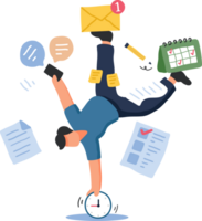 Task Management and Multitasking Illustration. A Character Balances Papers, a Clock, and an Envelope to Represent Productivity Challenges. png