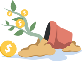 Financial Failure. Fallen Dollar Tree with Broken Pot Illustration png