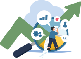 Data Analytics Illustration. Businessman Analyzing Growth Graph with png