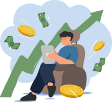 Relaxed Trader with Returns. Success investment earn more profit or easy growing return mutual fund. png