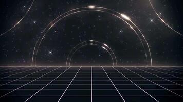 Retro wave style 80s-90s futuristic grid wireframe backdrop cyberpunk. video