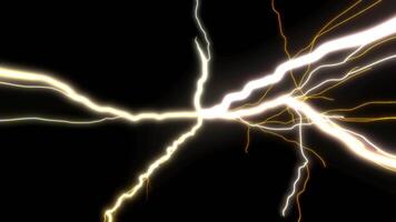 Electric yellow sparkling lightning on black background. Abstract animated overlay effect. video