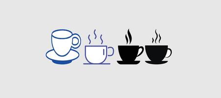 Print Coffee or tea cup icon set in flat style. Hot drink illustration on isolated background vector