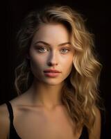 Captivating portrait of a young woman with striking features photo