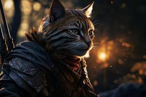 Mysterious feline warrior in the forest photo