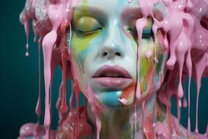 abstract face with colorful dripping paint photo